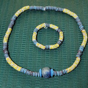 African Krobo Necklace and Bracelet, Handcrafted, Authentic, Never Worn